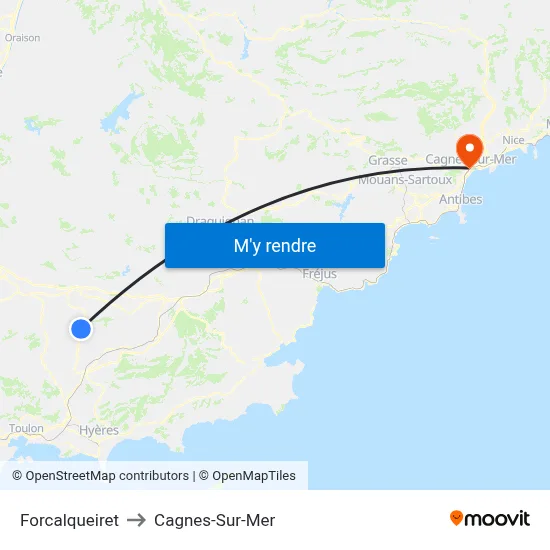 Forcalqueiret to Cagnes-Sur-Mer map