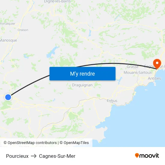 Pourcieux to Cagnes-Sur-Mer map