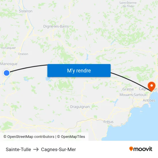 Sainte-Tulle to Cagnes-Sur-Mer map