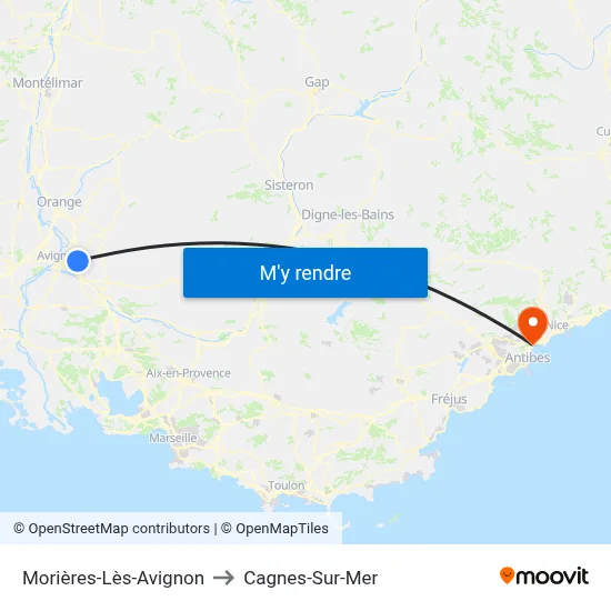 Morières-Lès-Avignon to Cagnes-Sur-Mer map