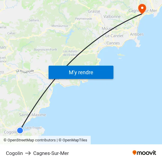 Cogolin to Cagnes-Sur-Mer map