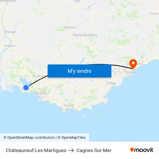 Châteauneuf-Les-Martigues to Cagnes-Sur-Mer map