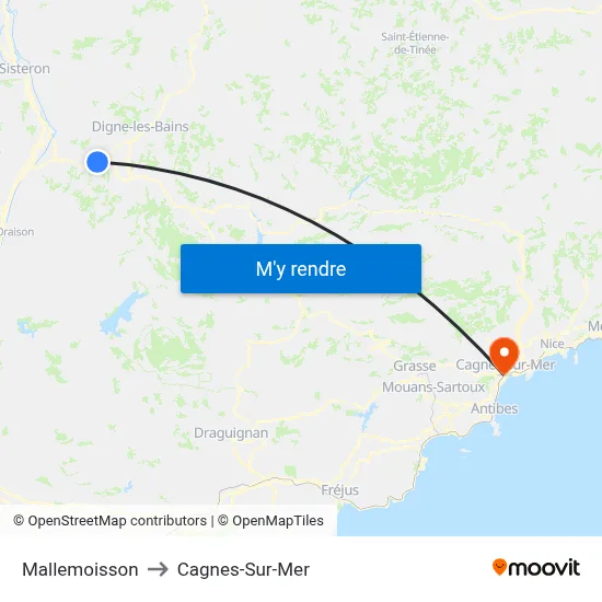 Mallemoisson to Cagnes-Sur-Mer map