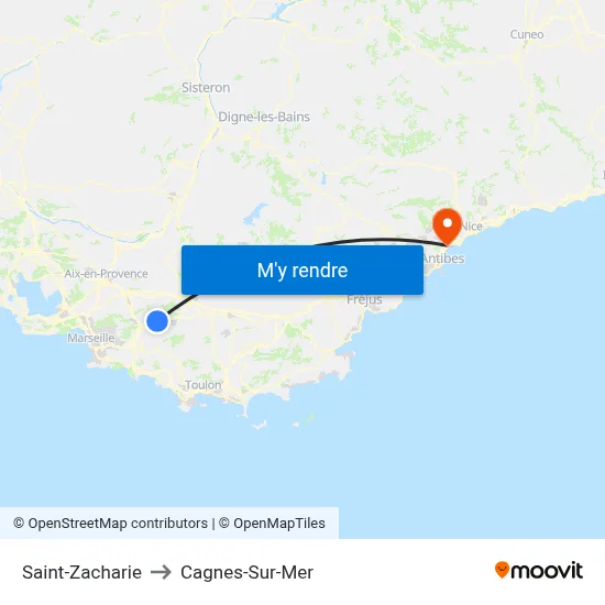 Saint-Zacharie to Cagnes-Sur-Mer map