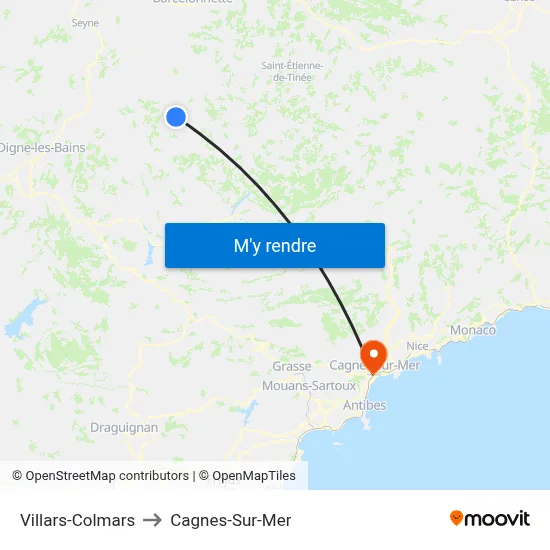 Villars-Colmars to Cagnes-Sur-Mer map