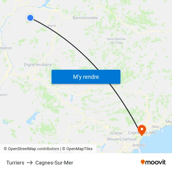 Turriers to Cagnes-Sur-Mer map