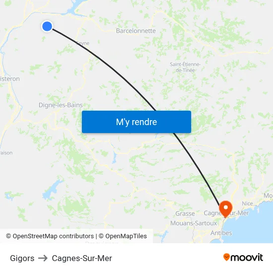 Gigors to Cagnes-Sur-Mer map