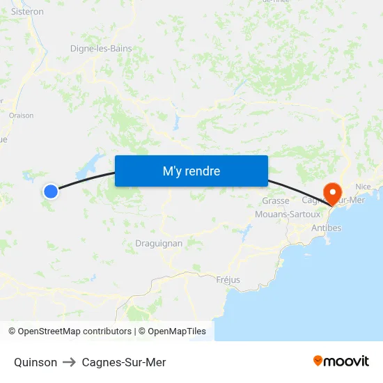 Quinson to Cagnes-Sur-Mer map