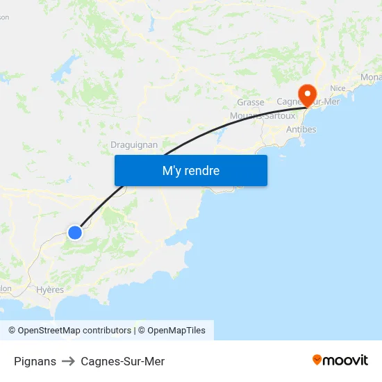 Pignans to Cagnes-Sur-Mer map