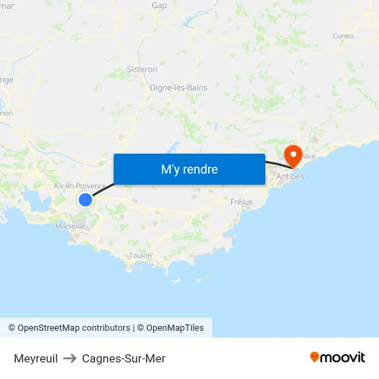 Meyreuil to Cagnes-Sur-Mer map