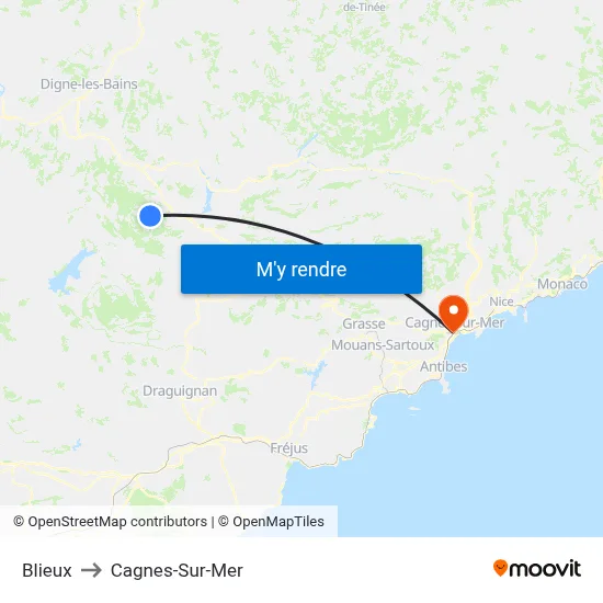 Blieux to Cagnes-Sur-Mer map
