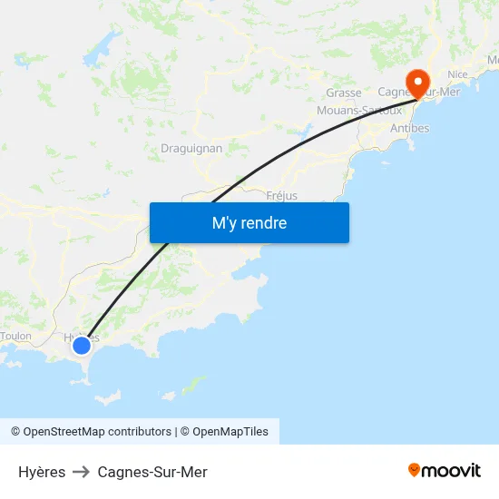 Hyères to Cagnes-Sur-Mer map
