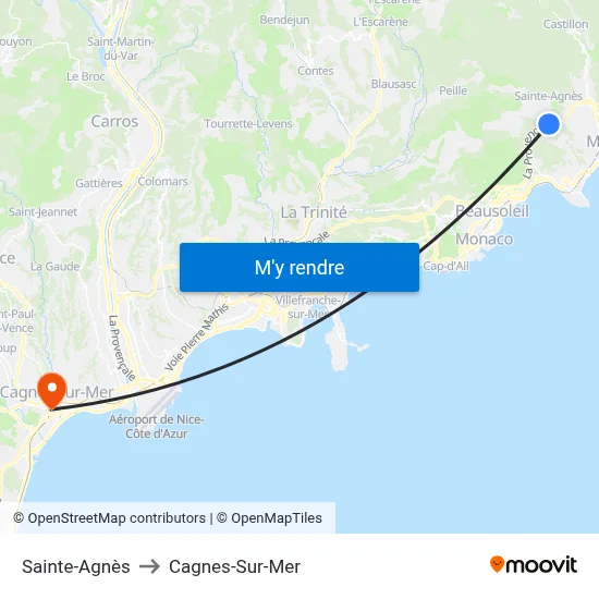 Sainte-Agnès to Cagnes-Sur-Mer map