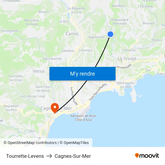 Tourrette-Levens to Cagnes-Sur-Mer map