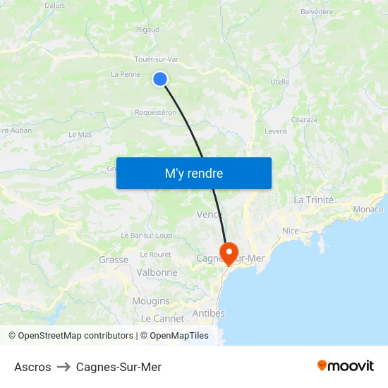 Ascros to Cagnes-Sur-Mer map