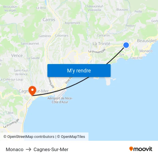 Monaco to Cagnes-Sur-Mer map
