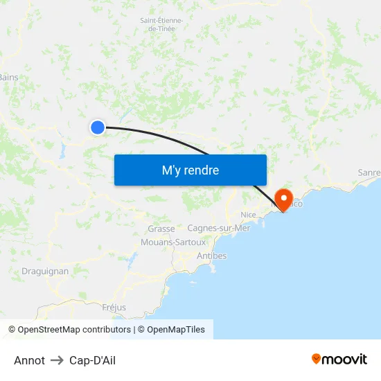 Annot to Cap-D'Ail map