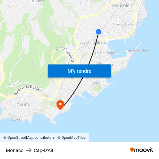 Monaco to Cap-D'Ail map