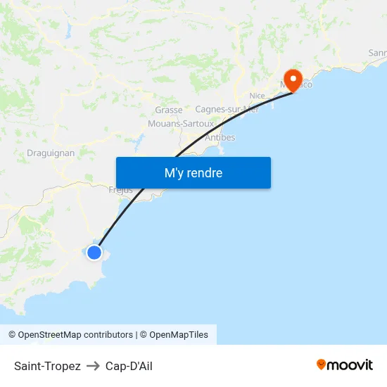 Saint-Tropez to Cap-D'Ail map