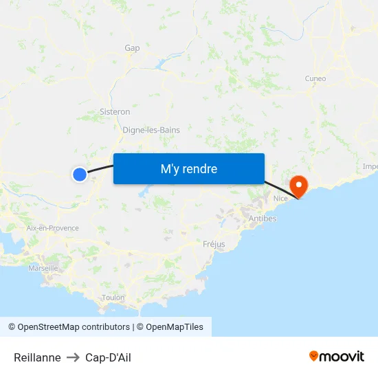 Reillanne to Cap-D'Ail map