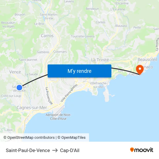 Saint-Paul-De-Vence to Cap-D'Ail map