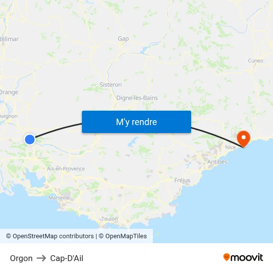 Orgon to Cap-D'Ail map