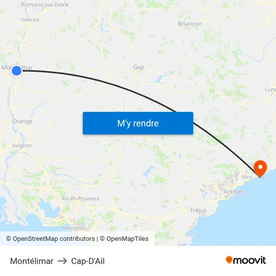 Montélimar to Cap-D'Ail map