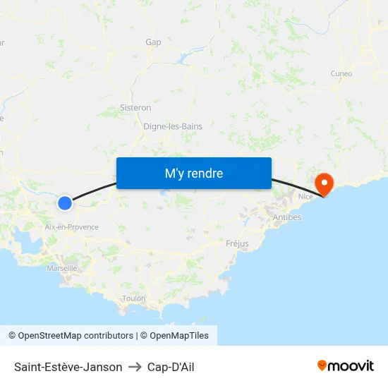 Saint-Estève-Janson to Cap-D'Ail map