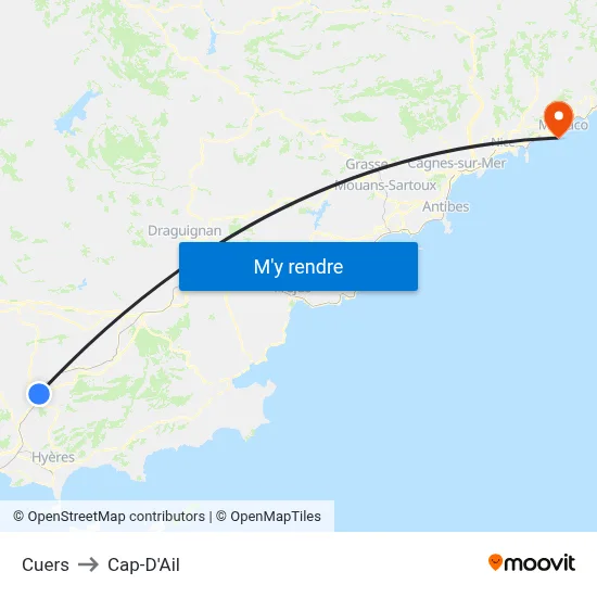 Cuers to Cap-D'Ail map