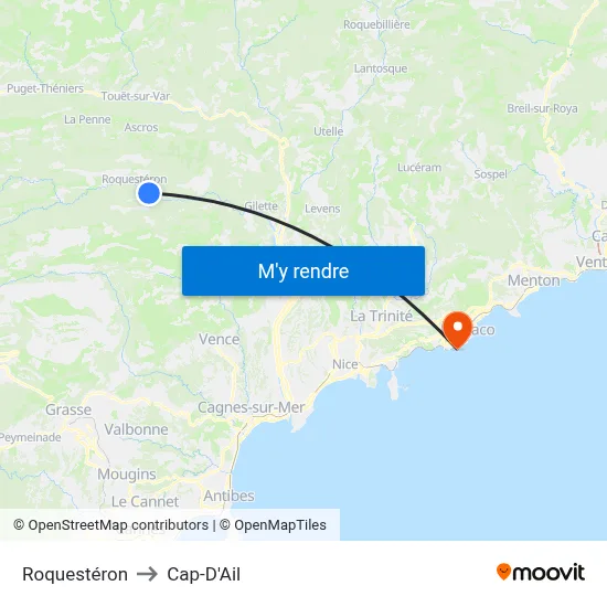 Roquestéron to Cap-D'Ail map
