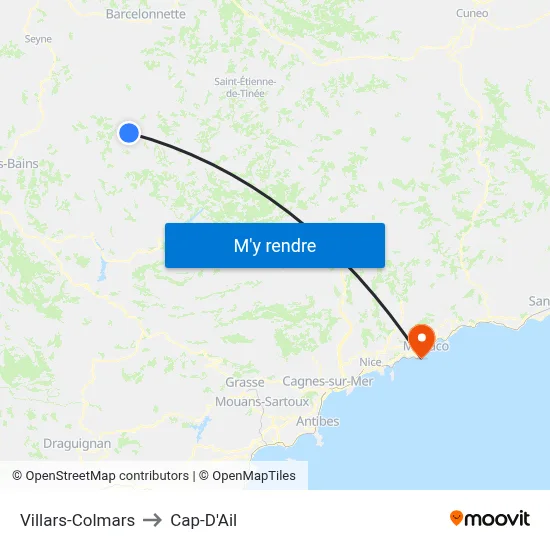 Villars-Colmars to Cap-D'Ail map