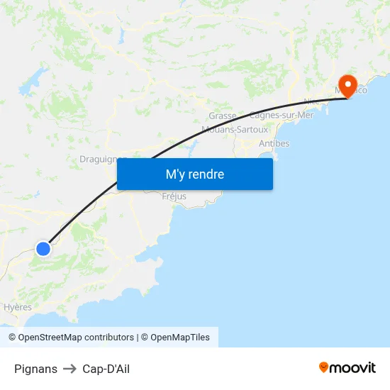 Pignans to Cap-D'Ail map