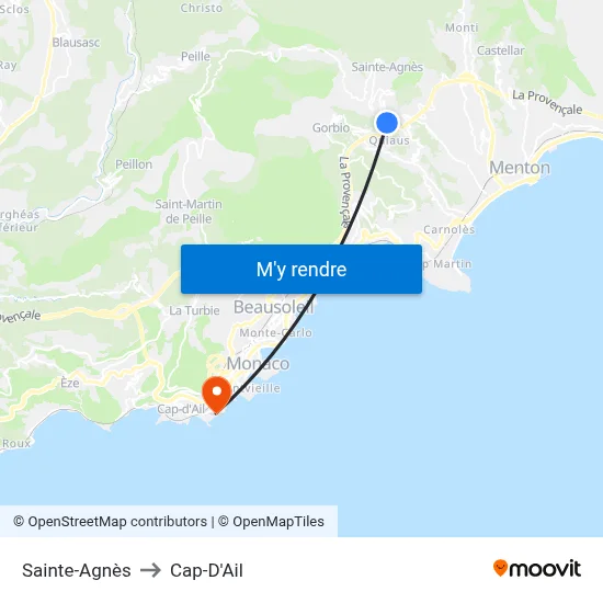 Sainte-Agnès to Cap-D'Ail map