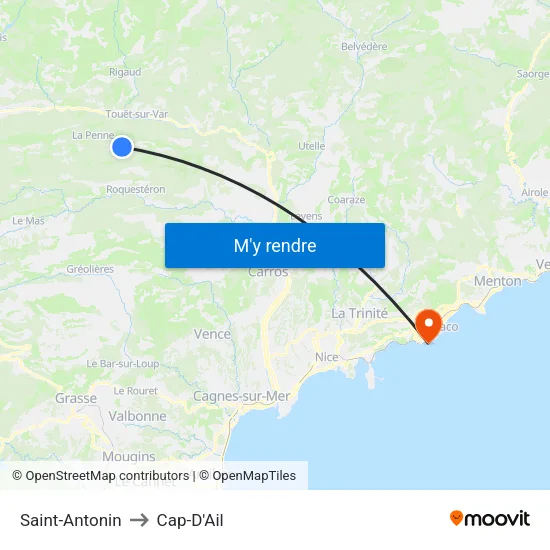 Saint-Antonin to Cap-D'Ail map