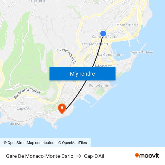 Gare De Monaco-Monte-Carlo to Cap-D'Ail map