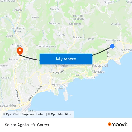 Sainte-Agnès to Carros map