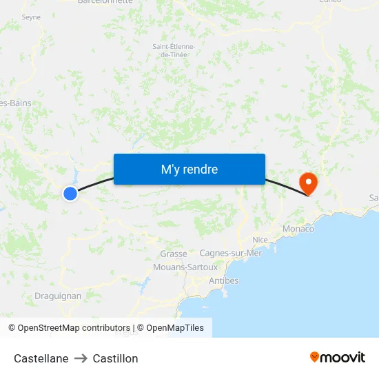 Castellane to Castillon map