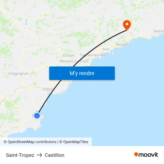 Saint-Tropez to Castillon map