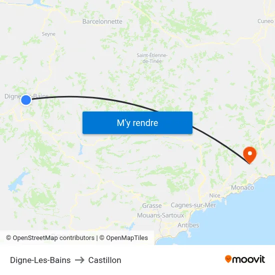 Digne-Les-Bains to Castillon map