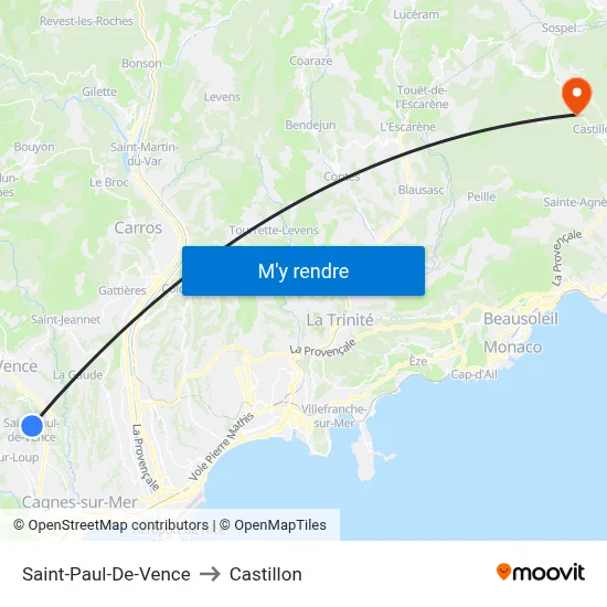 Saint-Paul-De-Vence to Castillon map