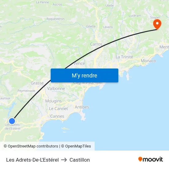 Les Adrets-De-L'Estérel to Castillon map