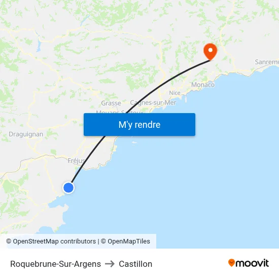 Roquebrune-Sur-Argens to Castillon map