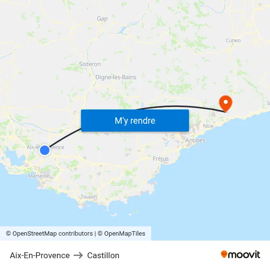 Aix-En-Provence to Castillon map
