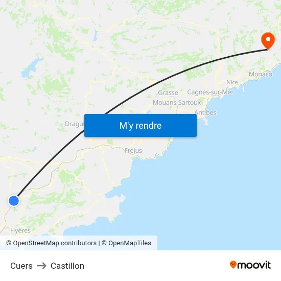 Cuers to Castillon map