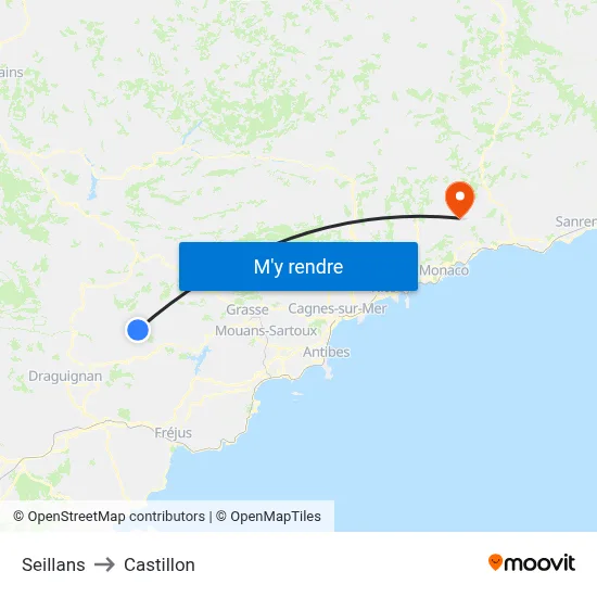 Seillans to Castillon map