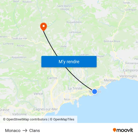 Monaco to Clans map