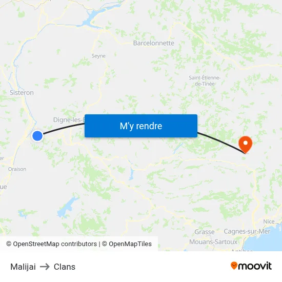 Malijai to Clans map