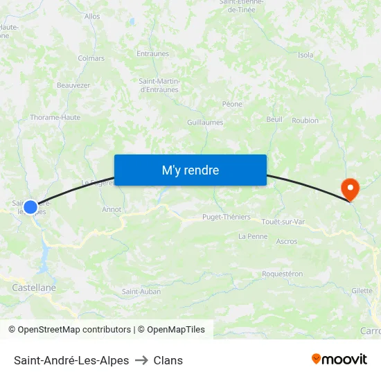 Saint-André-Les-Alpes to Clans map