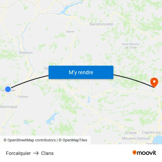 Forcalquier to Clans map