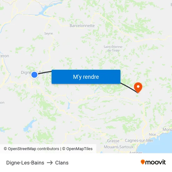 Digne-Les-Bains to Clans map